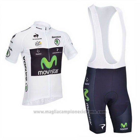 2013 Abbigliamento Ciclismo Movistar Lider Bianco Manica Corta e Salopette